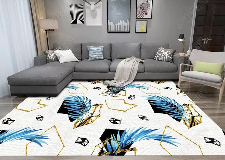 3D Blue Leaf Pattern Non-Slip Rug Mat 59- Jess Art Decoration