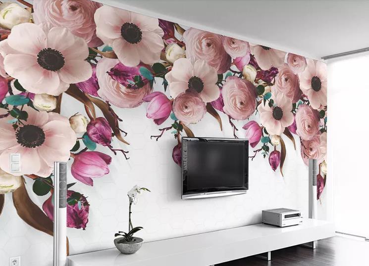 3D Pink Rose Flower Vine Wall Mural Wallpaper GD 1246- Jess Art Decoration