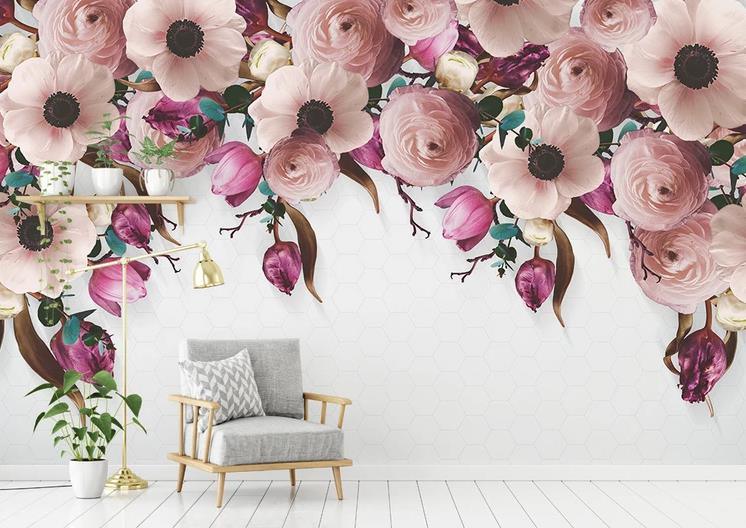 3D Pink Rose Flower Vine Wall Mural Wallpaper GD 1246- Jess Art Decoration