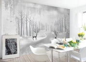 3D Grey Forest Elk Trees Watercolor Wall Mural Wallpaper GD 1144- Jess Art Decoration