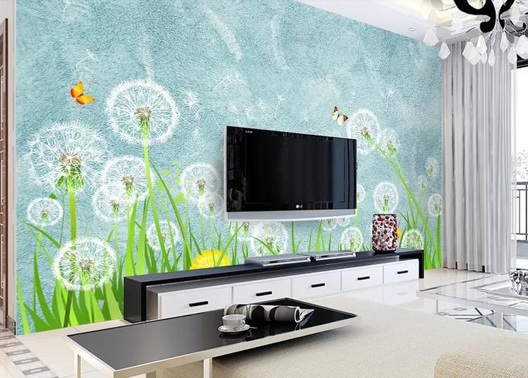 3D Dandelion Green Leaf Flower Wall Mural Wallpaper GD 1248- Jess Art Decoration