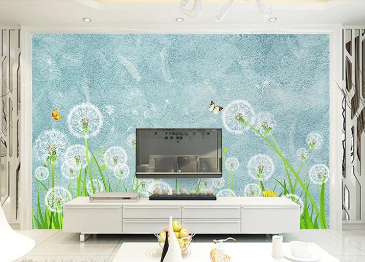 3D Dandelion Green Leaf Flower Wall Mural Wallpaper GD 1248- Jess Art Decoration