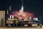 3D Modern Northern Europe Freehand Cartoon Simpleness Red Rose Flower Woman Black Wall Mural Wallpaper GD 1115- Jess Art Decoration