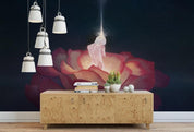 3D Modern Northern Europe Freehand Cartoon Simpleness Red Rose Flower Woman Black Wall Mural Wallpaper GD 1115- Jess Art Decoration