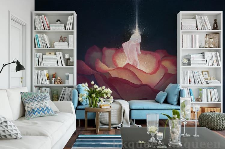 3D Modern Northern Europe Freehand Cartoon Simpleness Red Rose Flower Woman Black Wall Mural Wallpaper GD 1115- Jess Art Decoration