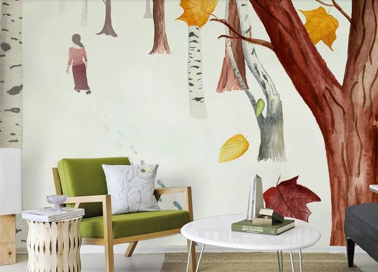3D Modern Northern Europe Freehand Cartoon Simpleness Maple Trees Wall Mural Wallpaper GD 1112- Jess Art Decoration