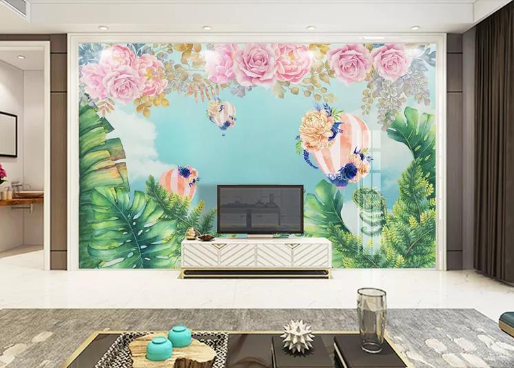 3D Modern Northern Europe Simpleness Freehand Peony Floral Green Leaves Wall Mural Wallpaper GD 1132- Jess Art Decoration