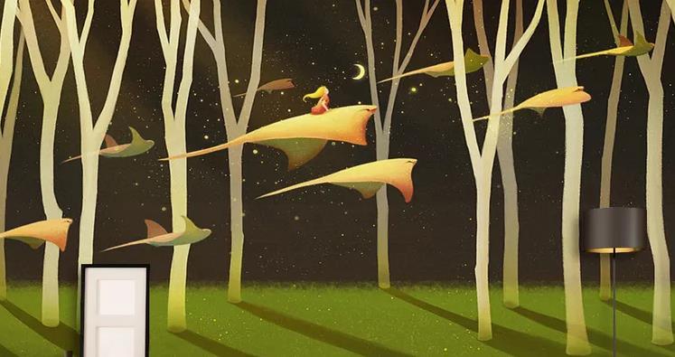 3D Hand Drawn Abstract Night Girl Flying Children Room Wall Mural Wallpaper GD 1330- Jess Art Decoration
