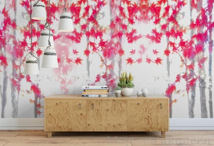 3D Modern Simple Freehand Maple Leaves Trees Red Watercolor Wall Mural Wallpaper GD 1070- Jess Art Decoration