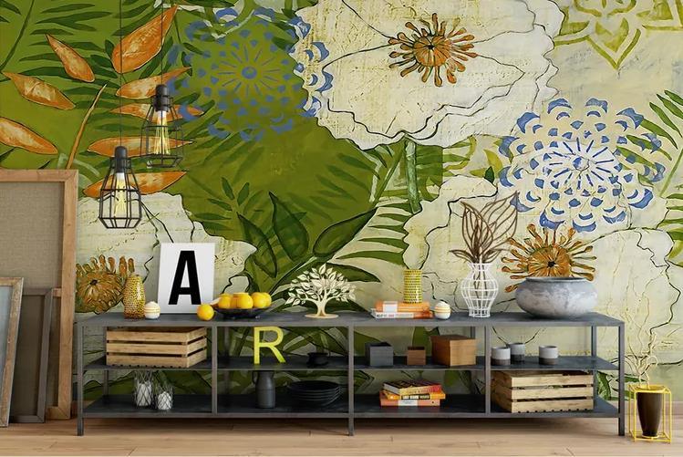 3D Hand Drawn Abstract Floral Leaf Oil Painting Wall Mural Wallpaper GD 1372- Jess Art Decoration