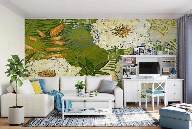 3D Hand Drawn Abstract Floral Leaf Oil Painting Wall Mural Wallpaper GD 1372- Jess Art Decoration