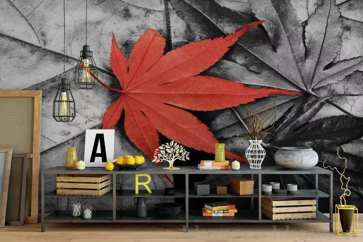 3D Modern Simple Freehand Red Maple Leaves Retro Wall Mural Wallpaper GD 1075- Jess Art Decoration