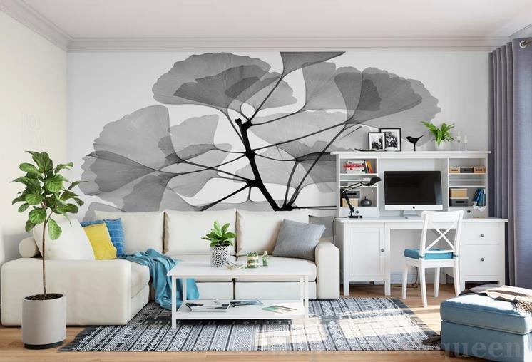 3D Modern Simple Freehand Abstract Gingko Leaves Black White Wall Mural Wallpaper GD 1080- Jess Art Decoration