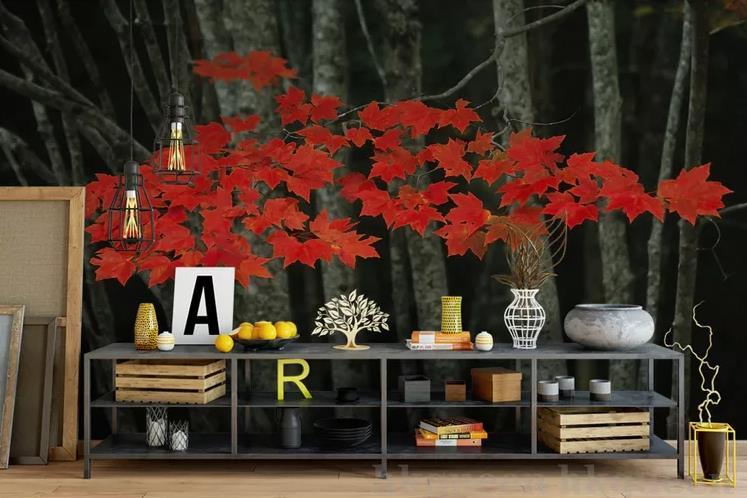 3D Forest Red Maple Leaves Painting Wall Mural Wallpaper GD 1200- Jess Art Decoration