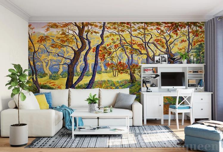 3D Golden Grove Abstract Retro Painting Wall Mural Wallpaper GD 1217- Jess Art Decoration