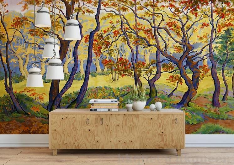 3D Golden Grove Abstract Retro Painting Wall Mural Wallpaper GD 1217- Jess Art Decoration