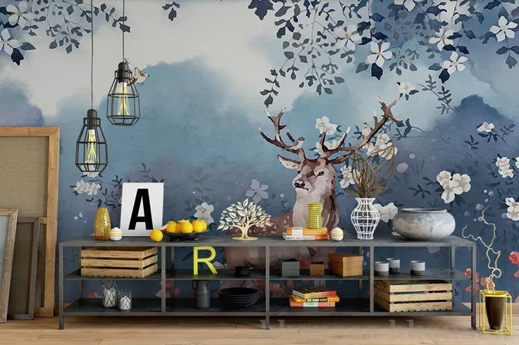 3D Elk Countryside Floral Oil Painting Wall Mural Wallpaper GD 1148- Jess Art Decoration