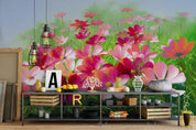 3D Retro Countryside Pattern Pink Floral Green Grass Oil Painting Wall Mural Wallpaper GD 1177- Jess Art Decoration