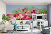 3D Retro Countryside Pattern Pink Floral Green Grass Oil Painting Wall Mural Wallpaper GD 1177- Jess Art Decoration