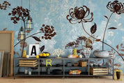 3D Hand Drawn Blue Shading Floral Wall Mural Wallpaper GD 1320- Jess Art Decoration