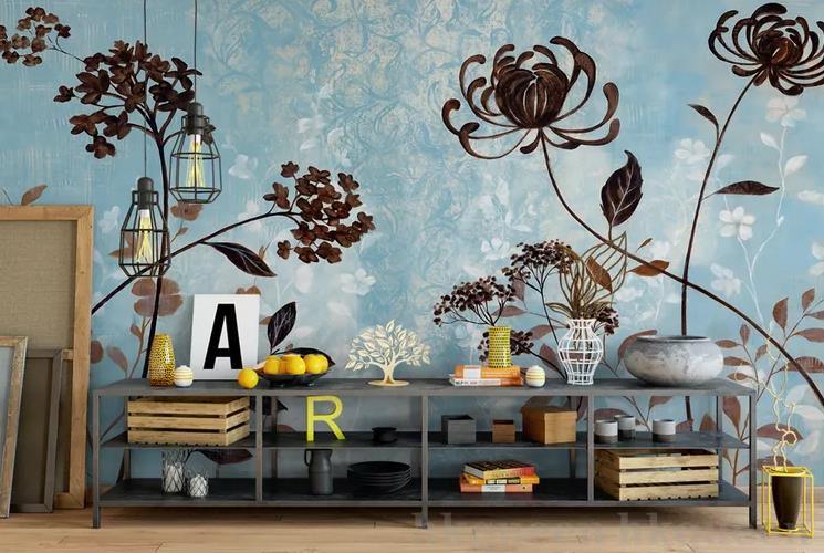 3D Hand Drawn Blue Shading Floral Wall Mural Wallpaper GD 1320- Jess Art Decoration