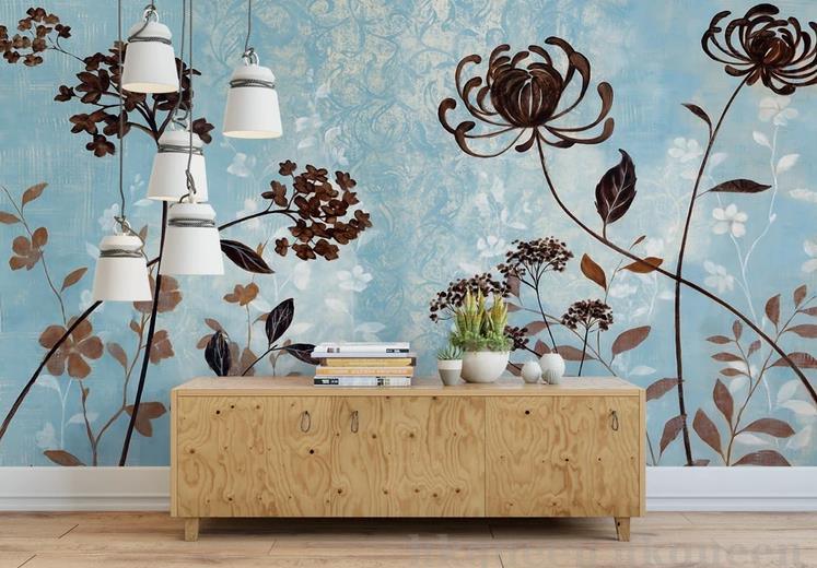 3D Hand Drawn Blue Shading Floral Wall Mural Wallpaper GD 1320- Jess Art Decoration