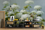 3D Retro Hydrangea Floral White Patterns Background Wall Mural Wallpaper GD 1199- Jess Art Decoration