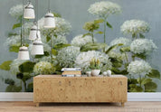 3D Retro Hydrangea Floral White Patterns Background Wall Mural Wallpaper GD 1199- Jess Art Decoration