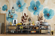 3D Retro Blue Flowers Leaves Abstract Oil Painting Wall Mural Wallpaper GD 1181- Jess Art Decoration