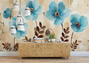 3D Retro Blue Flowers Leaves Abstract Oil Painting Wall Mural Wallpaper GD 1181- Jess Art Decoration