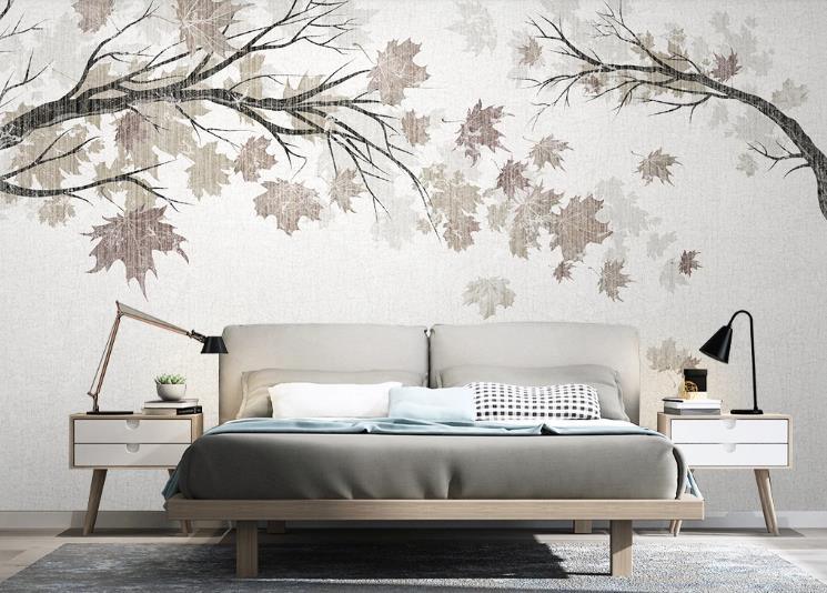 3D Modern Simple Grey Maple Leaves Tree Retro Wall Mural Wallpaper GD 1069- Jess Art Decoration