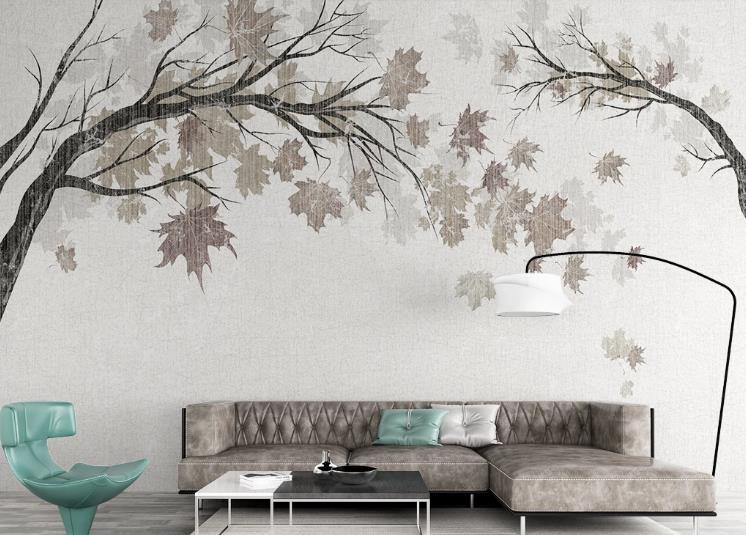 3D Modern Simple Grey Maple Leaves Tree Retro Wall Mural Wallpaper GD 1069- Jess Art Decoration