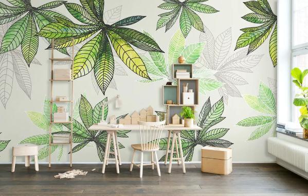 3D Green Watercolor Leaves Wall Mural Wallpaper 299- Jess Art Decoration