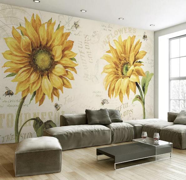 3D Watercolor Retro Sunflowers Wall Mural Wallpaper 247- Jess Art Decoration