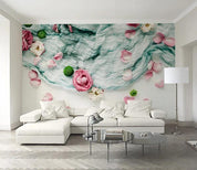 3D Green Textile Cloth Red Rose Wall Mural Wallpaper 473- Jess Art Decoration