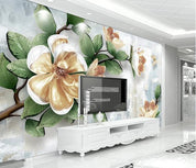 3D Golden Magnolia Floral Relief Wall Mural Wallpaper 461- Jess Art Decoration