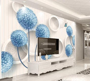 3D Blue Dandelion White Circle Wall Mural Wallpaper 102- Jess Art Decoration