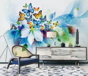 3D Blue Hand Painting Floral Butterfly Wall Mural Wallpaper 301- Jess Art Decoration