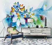 3D Blue Hand Painting Floral Butterfly Wall Mural Wallpaper 301- Jess Art Decoration