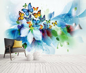 3D Blue Hand Painting Floral Butterfly Wall Mural Wallpaper 301- Jess Art Decoration