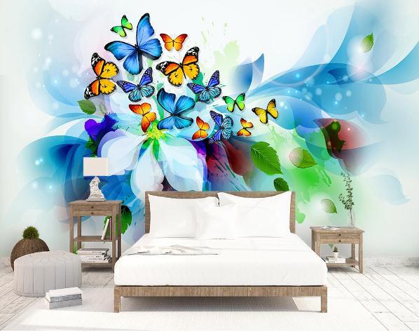 3D Blue Hand Painting Floral Butterfly Wall Mural Wallpaper 301- Jess Art Decoration