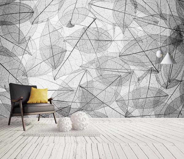 3D Black White Leaves Texture Wall Mural Wallpaper 283- Jess Art Decoration