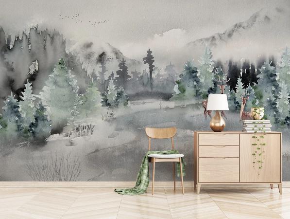 3D Abstract Winter Forest Elk Wall Mural Wallpaper 307- Jess Art Decoration