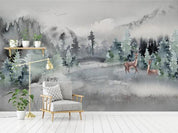 3D Abstract Winter Forest Elk Wall Mural Wallpaper 307- Jess Art Decoration