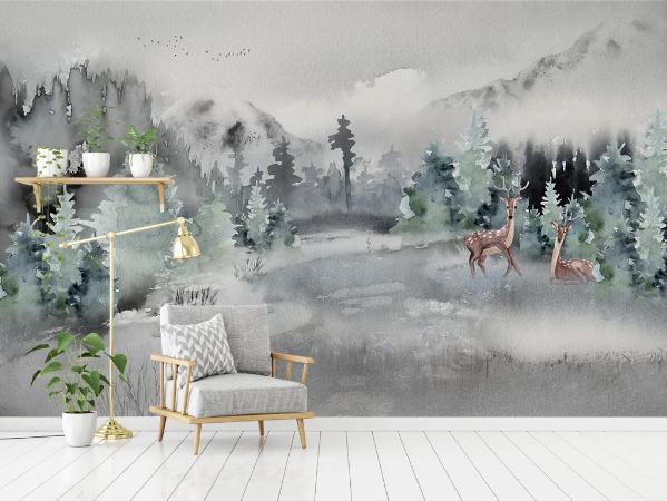 3D Abstract Winter Forest Elk Wall Mural Wallpaper 307- Jess Art Decoration