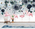 3D Black Rose Pink Flamingo Wall Mural Wallpaper 423- Jess Art Decoration