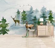 3D Green Pine Forest Elk Landscape Wall Mural Wallpaper 415- Jess Art Decoration