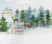 3D Green Pine Forest Elk Landscape Wall Mural Wallpaper 415- Jess Art Decoration