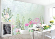 3D Green Tropical Cactus Pink Floral Wall Mural Wallpaper 412- Jess Art Decoration