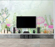 3D Green Tropical Cactus Pink Floral Wall Mural Wallpaper 412- Jess Art Decoration